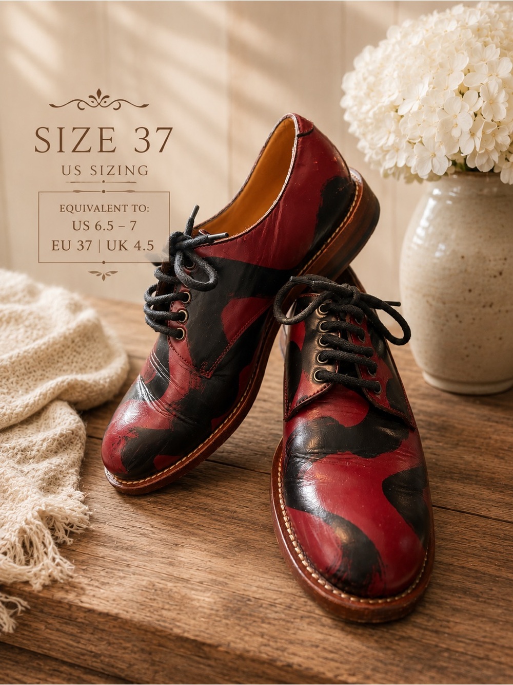 Vivienne Westwood Made in Italy Leather Oxford Shoes EU 37 US 6.5-7 Red & Black